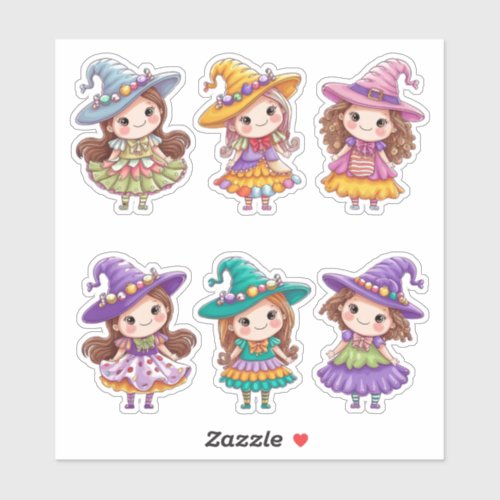 Cute Cartoon Halloween Witches Sticker Sheet