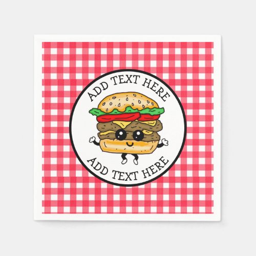 Cute Cartoon Hamburger Barbecue or Birthday Party  Napkins