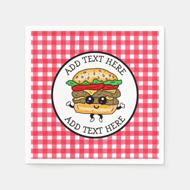 Cute Cartoon Hamburger Barbecue or Birthday Party  Napkins (Front)