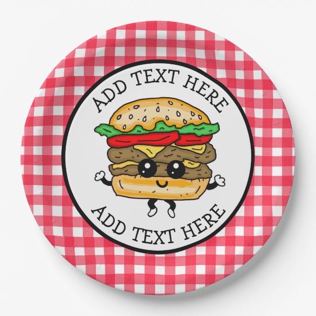 Cute Cartoon Hamburger Barbecue or Birthday Party Paper Plates (Front)
