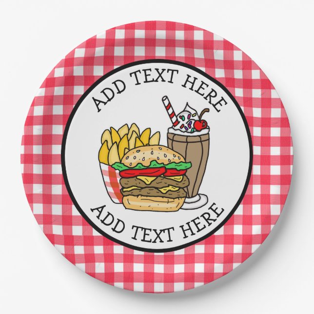 Cute Cartoon Hamburger Barbecue or Birthday Party  Paper Plates (Front)