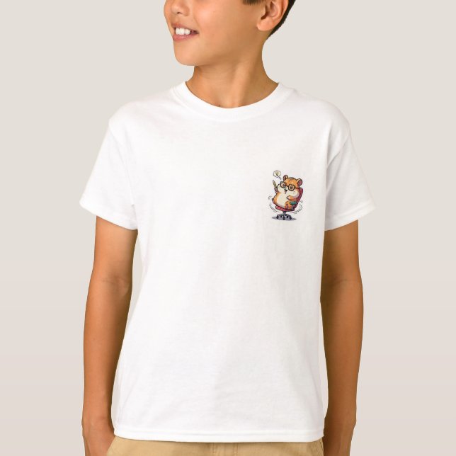 Cute Cartoon Hamster Spinning in Office Chair with T-Shirt (Front)