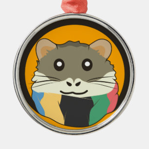 Cute cartoon hamster with a multicolored scarf metal ornament