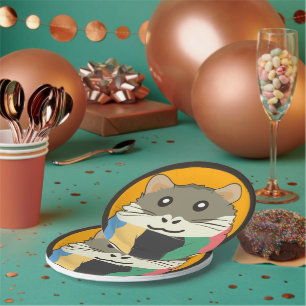 Cute cartoon hamster with a multicolored scarf paper plates