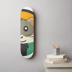 Cute cartoon hamster with a multicolored scarf skateboard