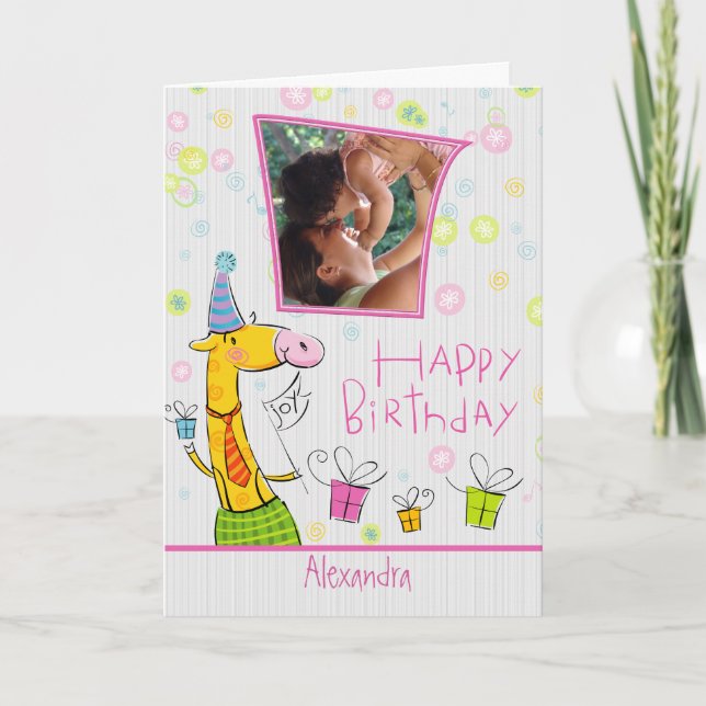 Cute Cartoon Happy Birthday-Custom Photo Card (Front)