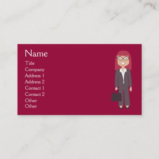 Customizable Cute Cartoon Happy Businesswoman Red Custom Business Card