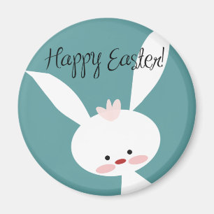 Cute cartoon Happy Easter white bunny magnet