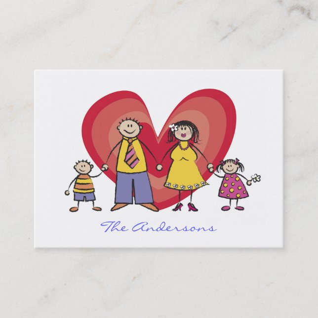 Cute Cartoon Happy Family Contact Calling Card (Front)