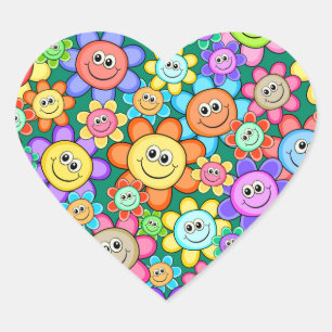 Cute Cartoon Happy Flowers Floral Pattern Heart Sticker