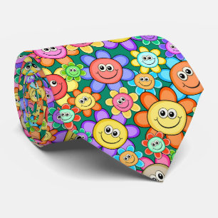 Cute Cartoon Happy Flowers Floral Pattern Neck Tie