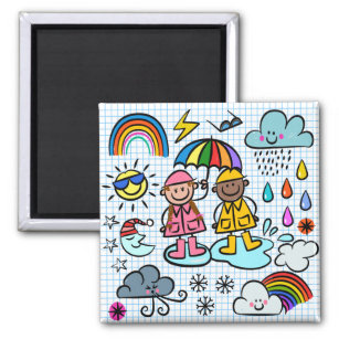 Cute Cartoon Happy Kids Weather Doodles  Magnet