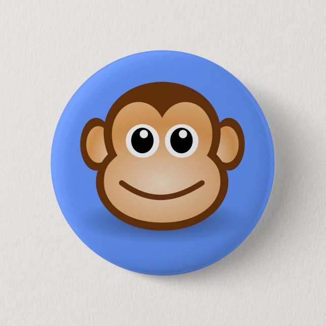 Cute Cartoon Happy Monkey Face Button (Front)