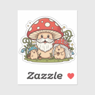 Cute Cartoon Happy Mushroom Family Printed Vinyl Sticker