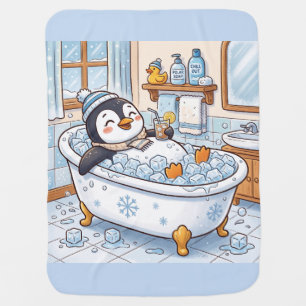 Cute Cartoon Happy Penguin Taking a Bath Baby Blanket