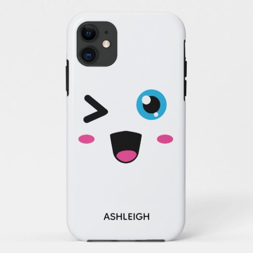Cute Cartoon Happy Smiling Face Personalized Name iPhone 11 Case