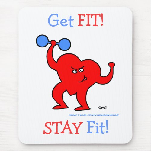 Cute Cartoon Heart Lifting Weights Cardio Fitness Mouse Pad