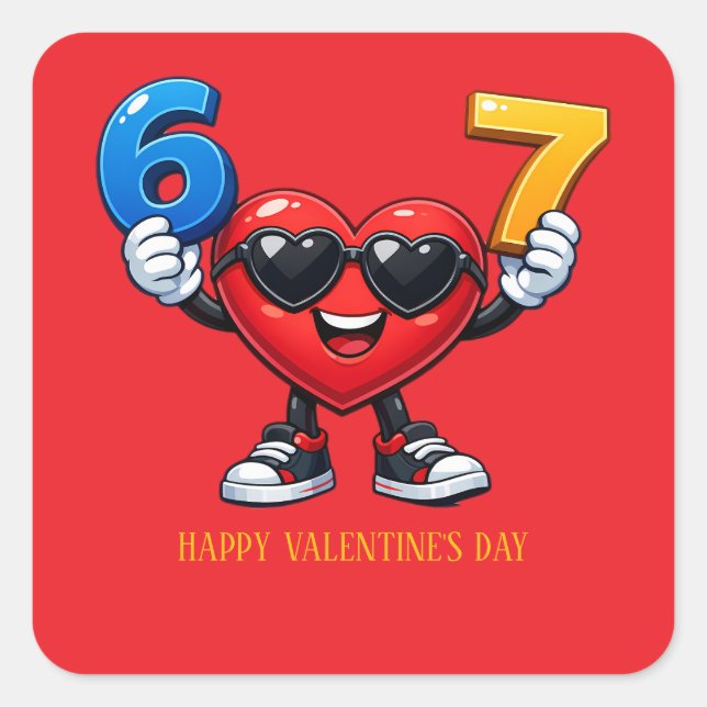 Cute Cartoon Heart Numbers 6 and 7 Personalized  Square Sticker (Front)
