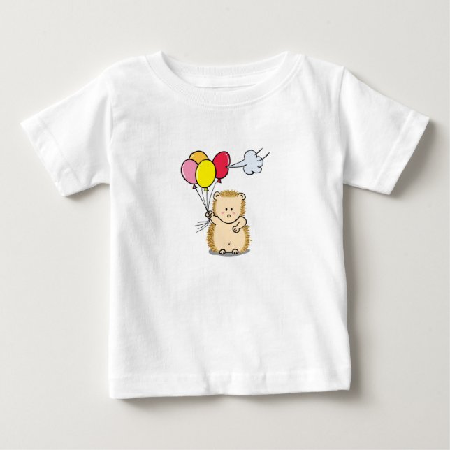 Cute Cartoon Hedgehog holding colorful balloons Baby T-Shirt (Front)