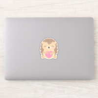 Cute Cartoon Hedgehog Hugging Pink Heart Sticker