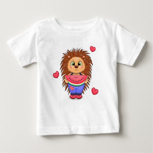 Cute cartoon hedgehog with watermelon baby T_Shirt