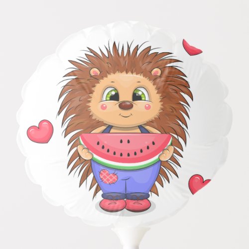 Cute cartoon hedgehog with watermelon balloon