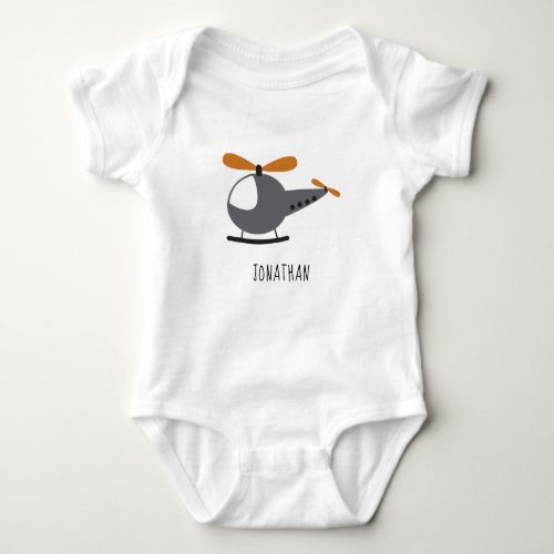 Cute Cartoon Helicopter  Kid Boy Name Aviation Baby Bodysuit