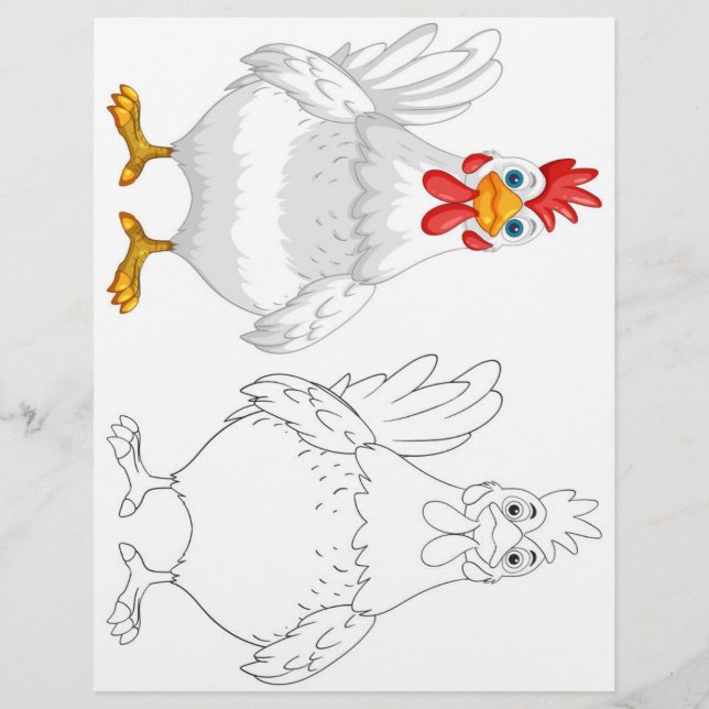 Cute cartoon hen coloring page (Front)