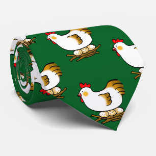 Cute Cartoon Hen on Nest with Farm Eggs Neck Tie