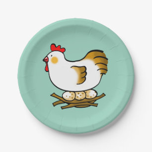 Cute Cartoon Hen on Nest with Farm Eggs Paper Plates