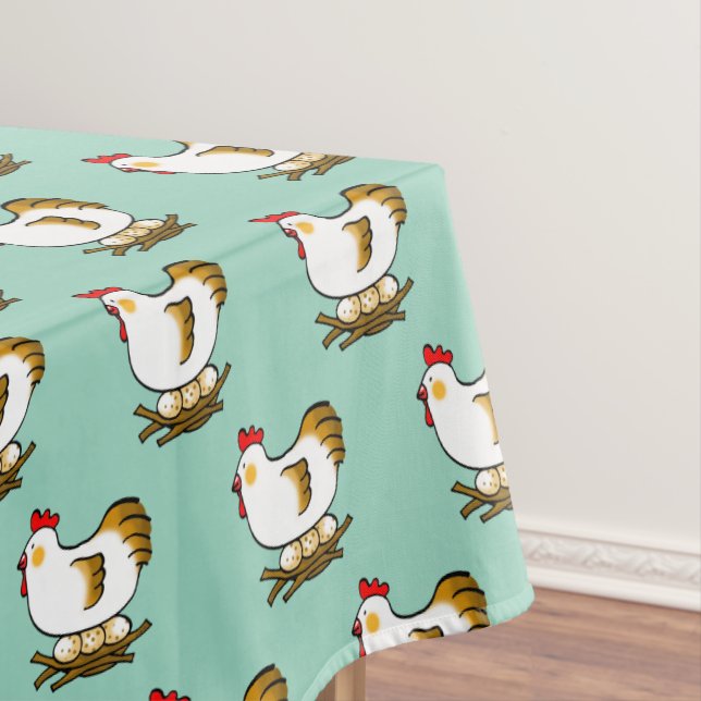 Cute Cartoon Hen on Nest with Farm Eggs Tablecloth (In Situ)