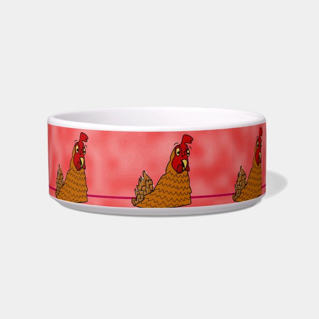 Cute Cartoon Hens Chickens Red Custom Pet Bowl (Front)