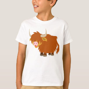 Cute Cartoon Highland Cow Children T-Shirt