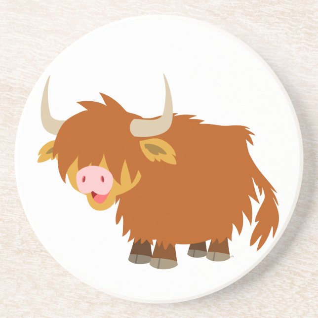 Cute Cartoon Highland Cow Coaster (Front)