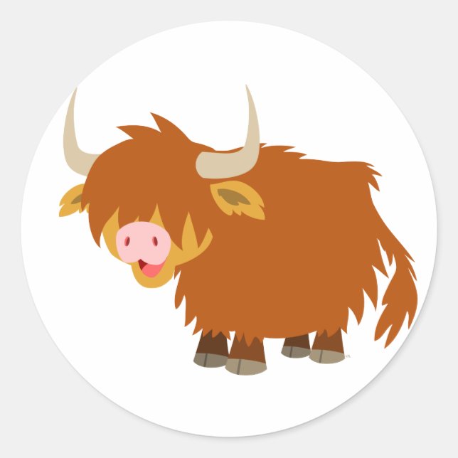 Cute Cartoon Highland Cow Sticker (Front)