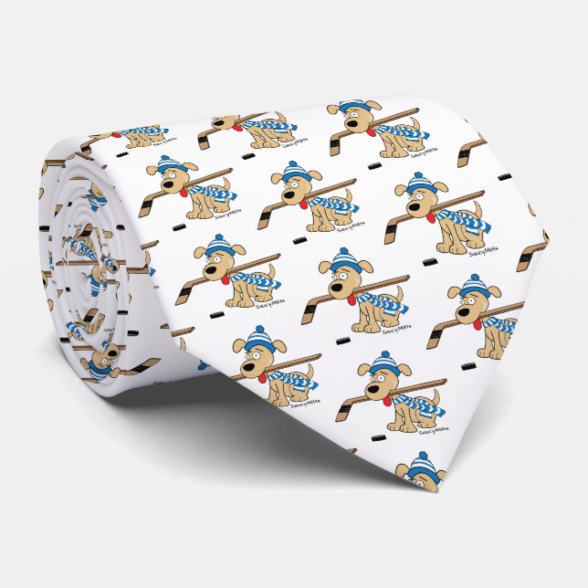 Cute Cartoon Hockey Dog Neck Tie (Rolled)