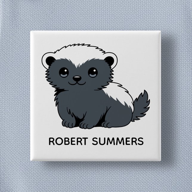 Cute Cartoon Honey Badger Custom Name Button (Creator Uploaded)