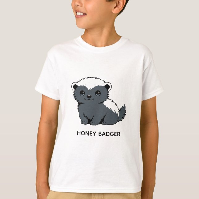 Cute Cartoon Honey Badger Custom Name T-Shirt (Front)