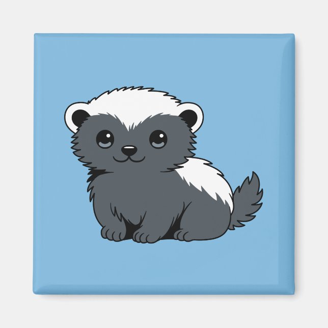 Cute Cartoon Honey Badger on Blue Magnet (Front)