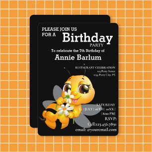 Cute Cartoon Honey Bee Birthday Party Invitation