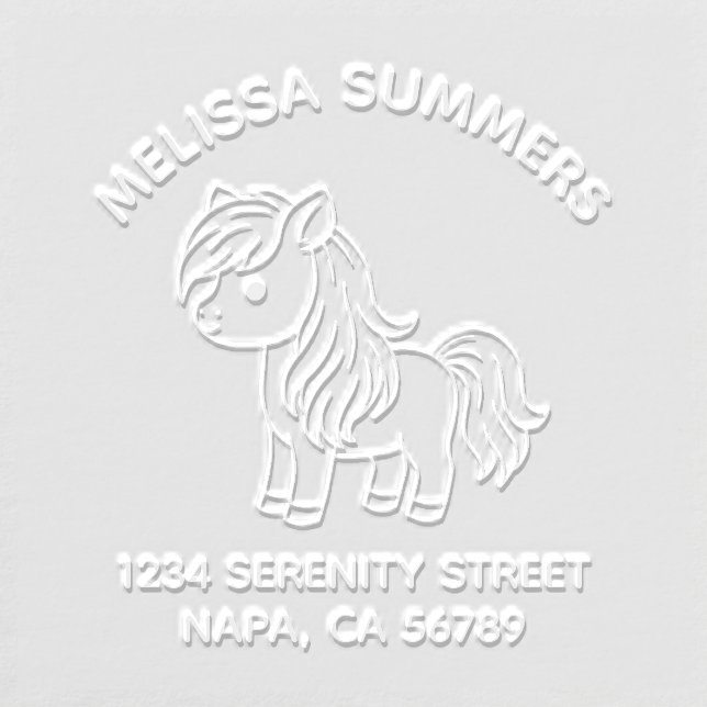 Cute Cartoon Horse Pony Arch Address Embosser (Design)