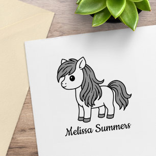 Cute Cartoon Horse Pony Custom Name Rubber Stamp