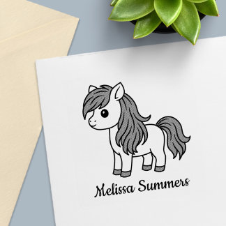 Cute Cartoon Horse Pony Custom Name Self-inking Stamp