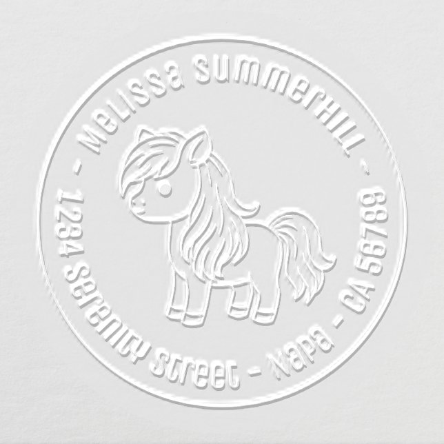 Cute Cartoon Horse Pony Round Address Embosser (Design)