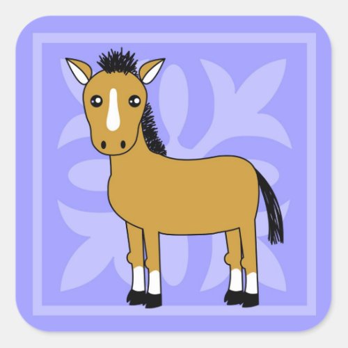 Cute Cartoon Horse Pretty Background Square Sticker