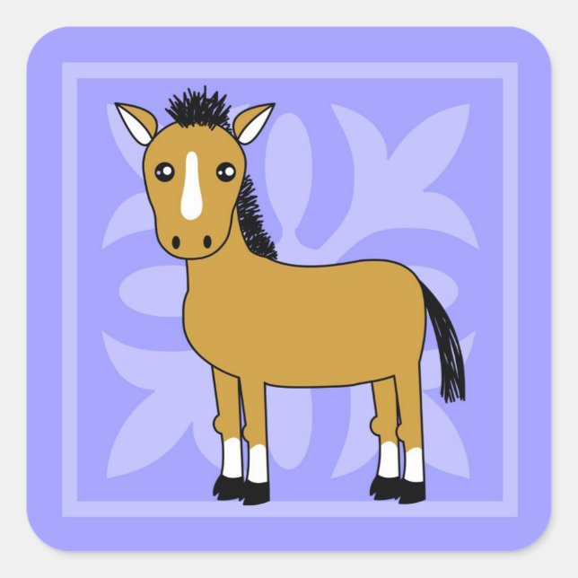 Cute Cartoon Horse Pretty Background Square Sticker (Front)