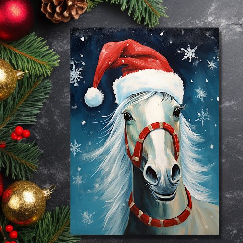 Cute Cartoon Horse Wearing Santa Hat Christmas Holiday Card