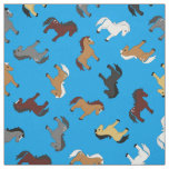 Cute Cartoon Horses Kids Blue Fabric