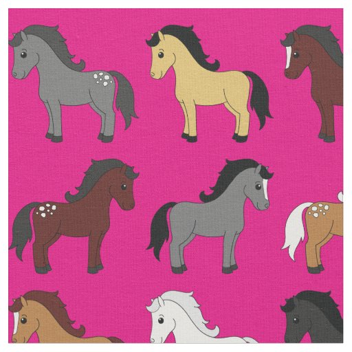 Cute Cartoon Horses Kids Hot Pink Fabric