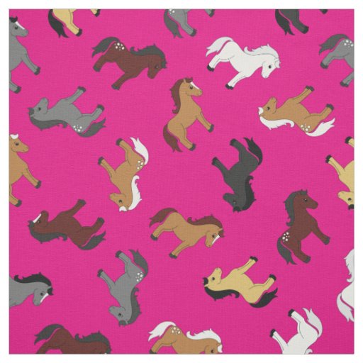 Cute Cartoon Horses Kids Hot Pink Fabric